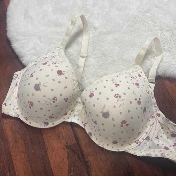 Anne Klein Floral Creme Color Bra With‎ Lace Size 42C - Picture 1 of 5